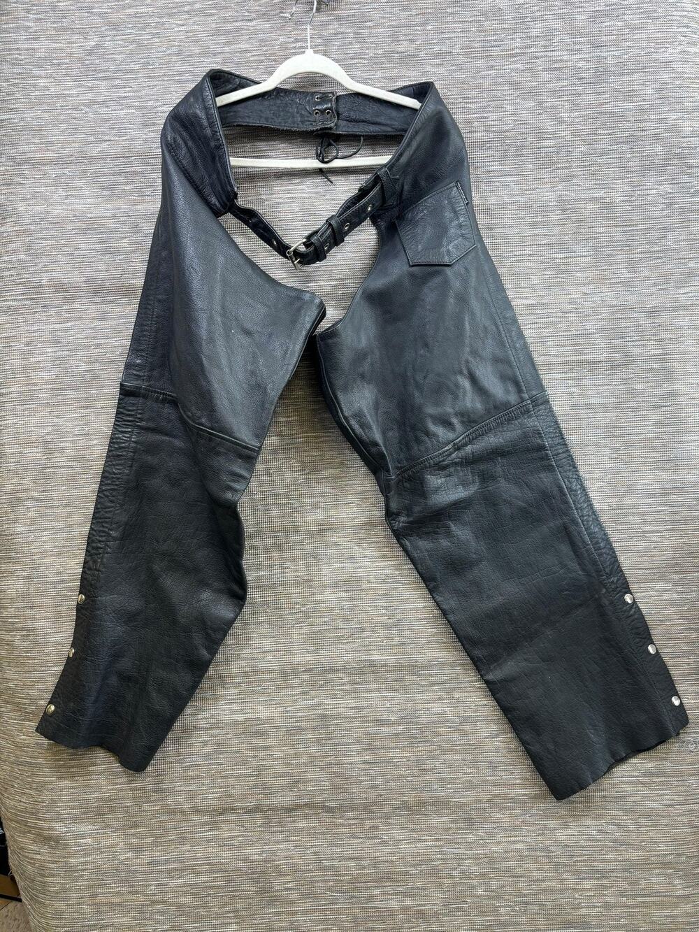 Jammin Leather Pants Mens 3XL Black Biker Chaps Adjustable Waist Zipper